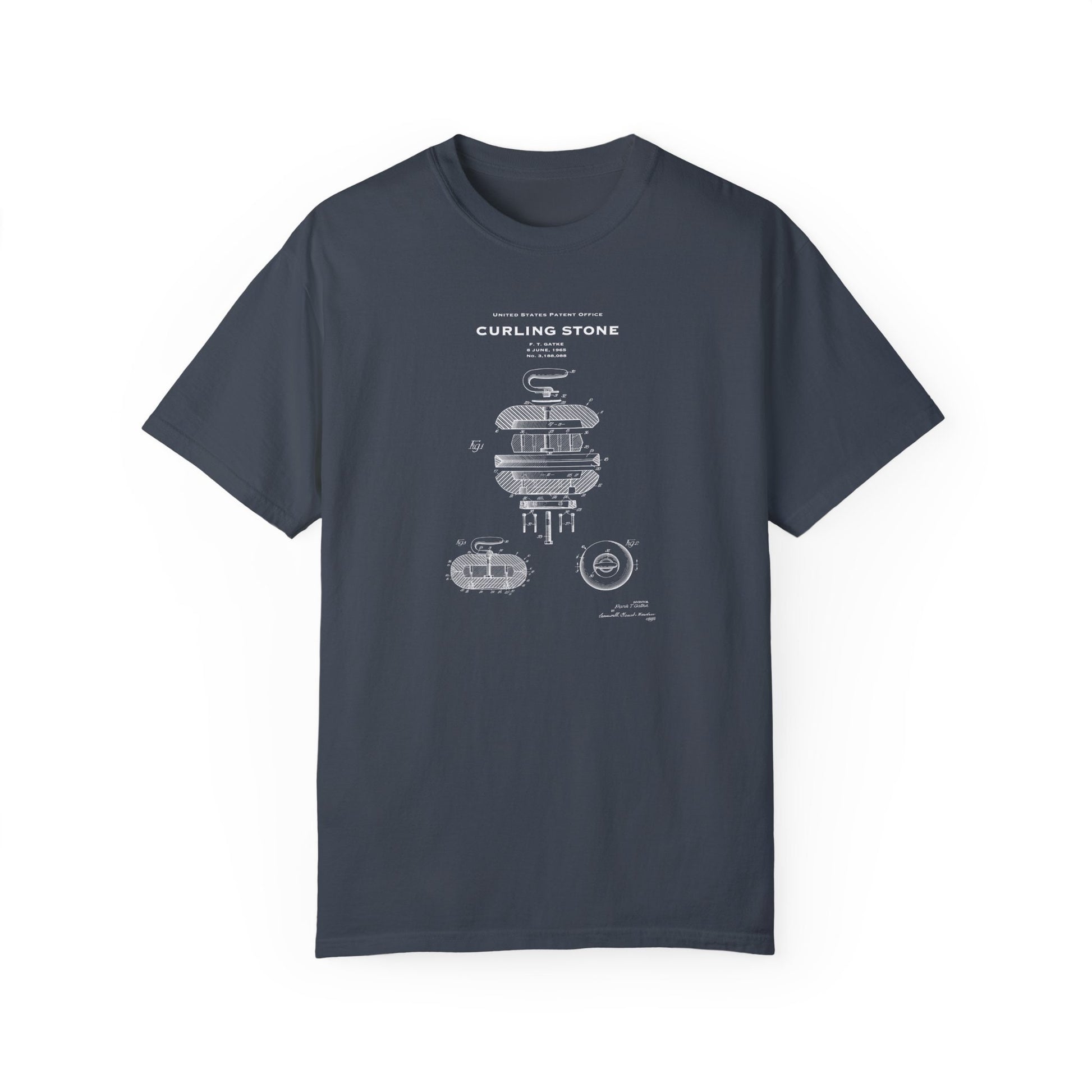 a gray t - shirt with a drawing of a clock tower