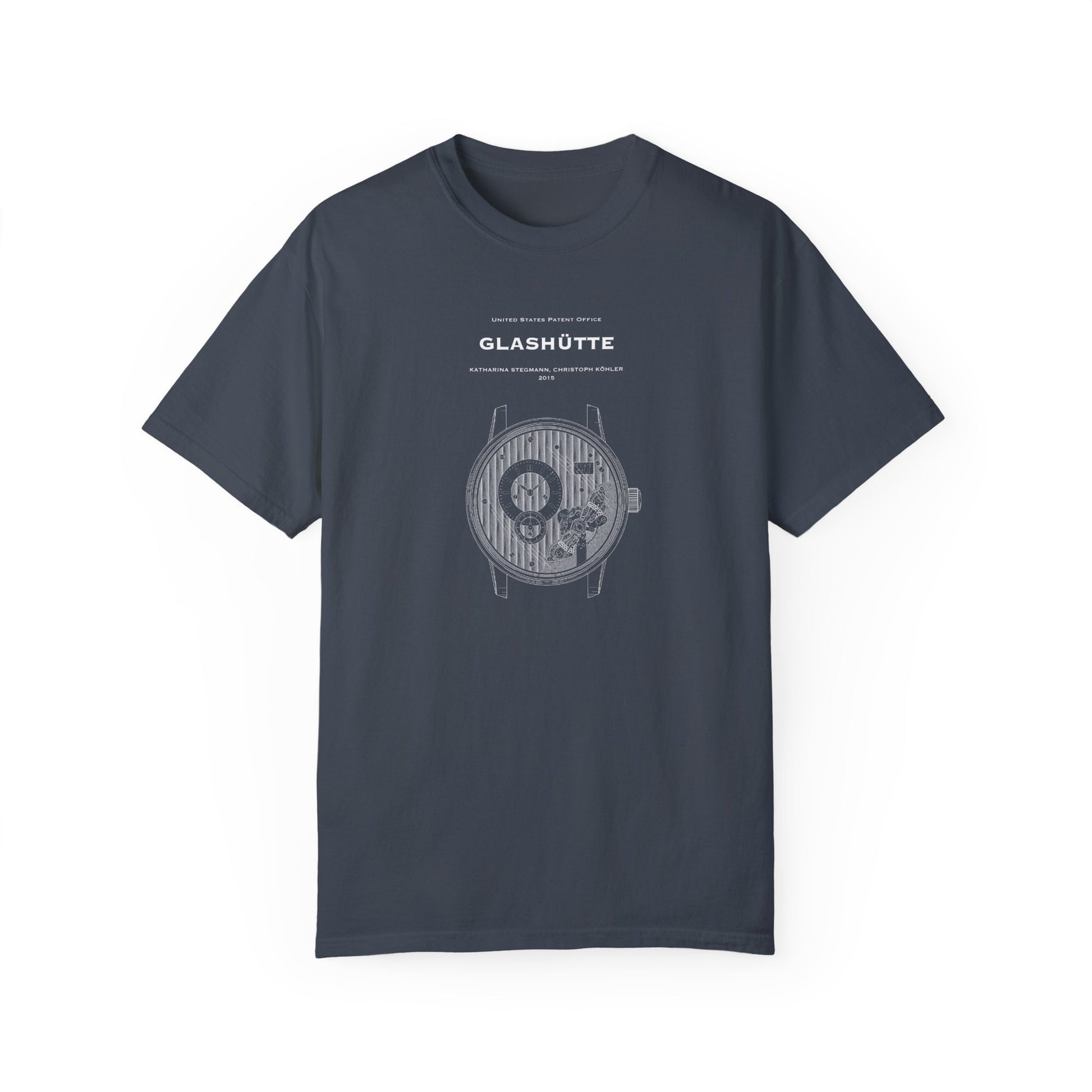 a gray t - shirt with an image of a clock on it