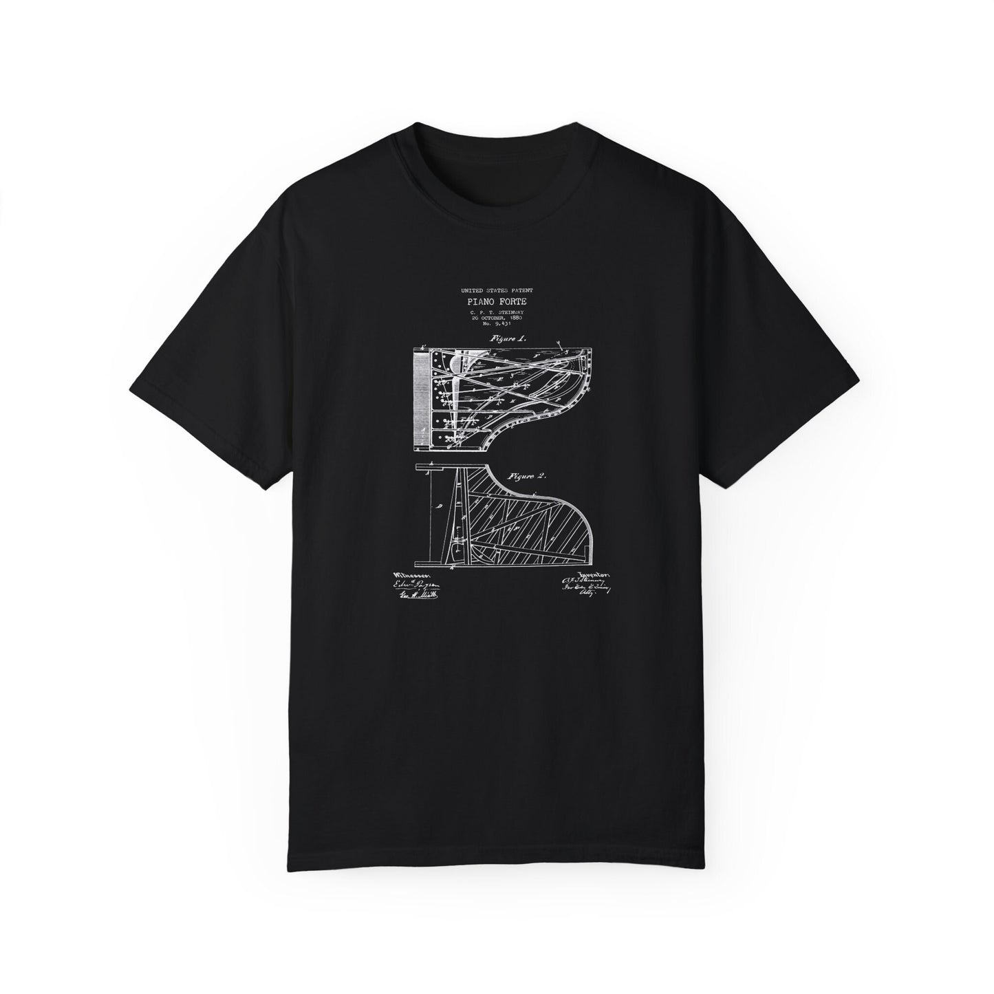 a black t - shirt with a drawing of a spiral staircase