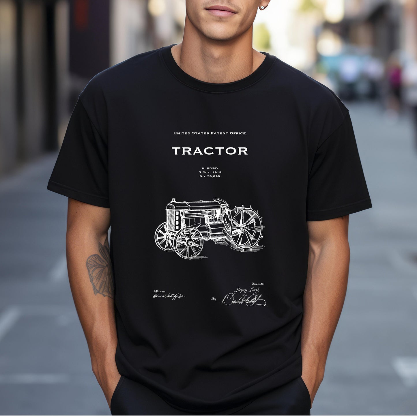 T shirt with US patent design from 1919 for a farm tractor by Henry Ford perfect gift for farmers, farm worker, agriculture vintage