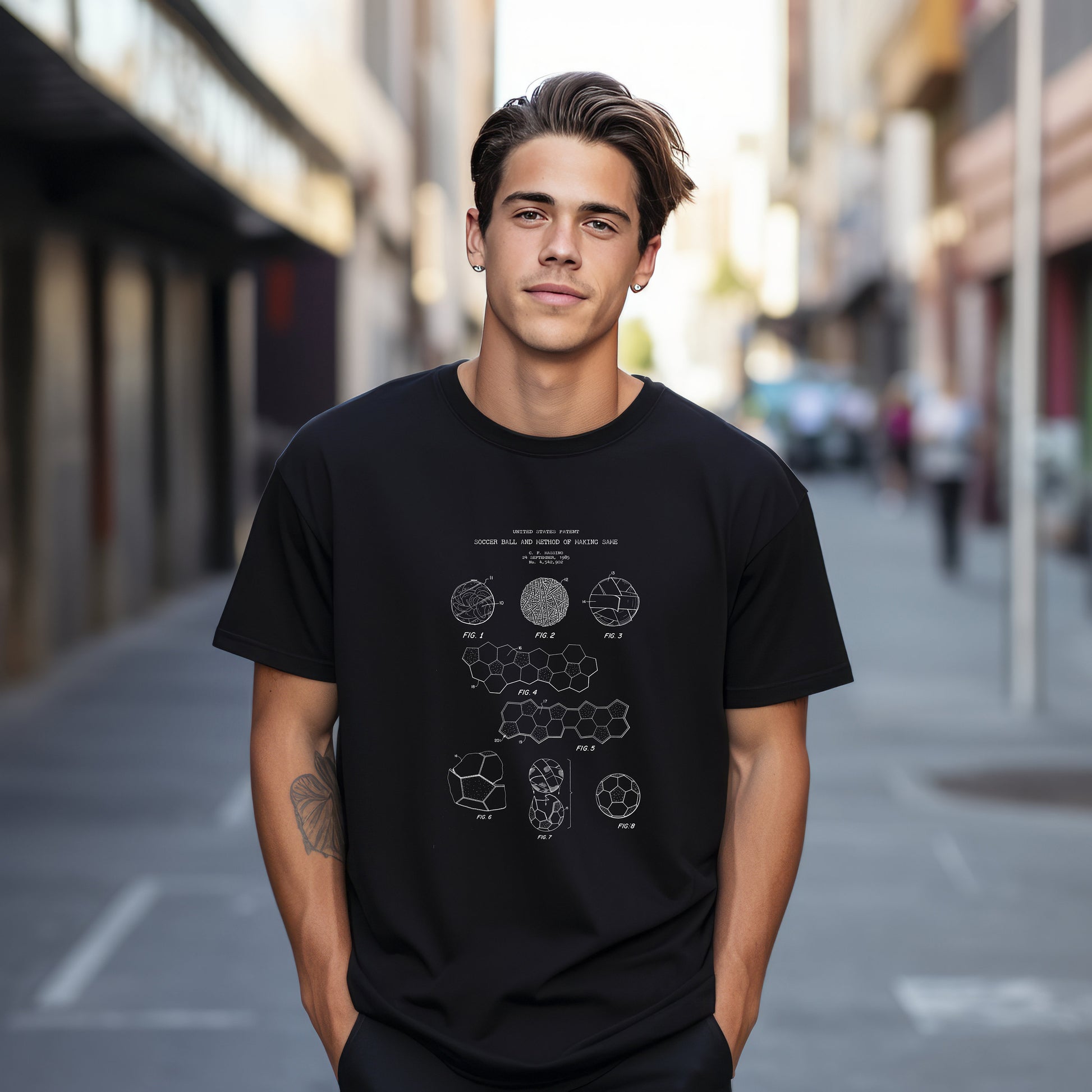 a young man standing on a city street