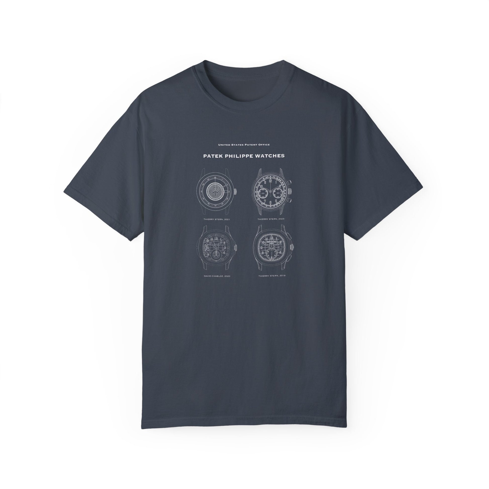 a t - shirt with a drawing of different watches on it