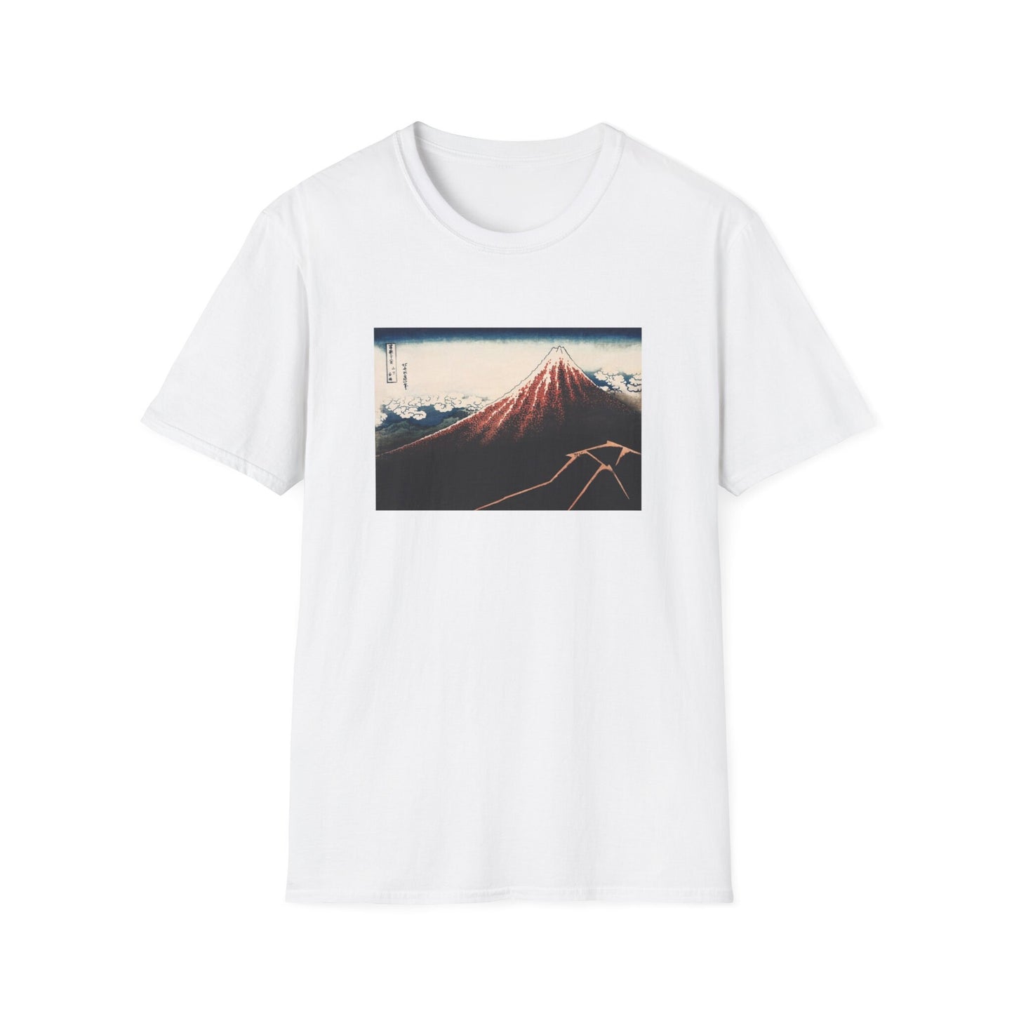 Thunderstorm Beneath the Summit by Katsushika Hokusai view of Mt Fuji T shirt  from famous Japanese woodblock print