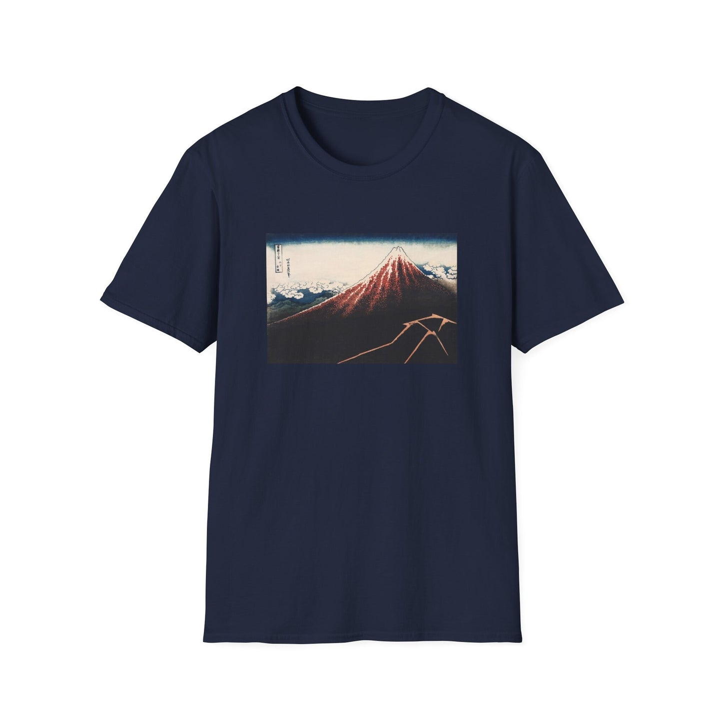 Thunderstorm Beneath the Summit by Katsushika Hokusai view of Mt Fuji T shirt  from famous Japanese woodblock print