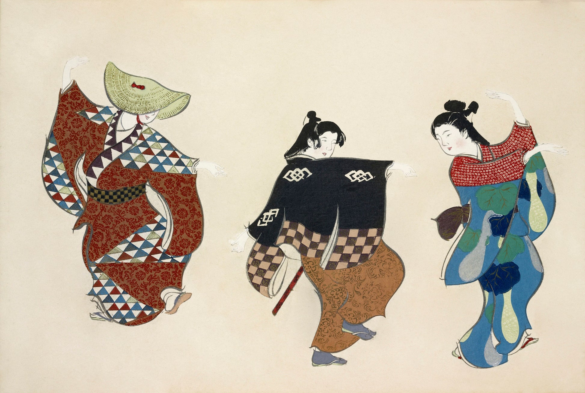 three geisha women dressed in traditional japanese clothing