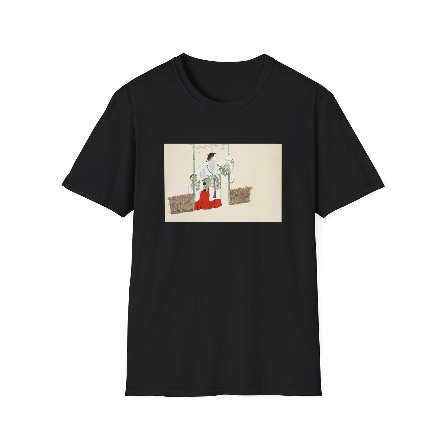 a black t - shirt with a picture of a man on a swing