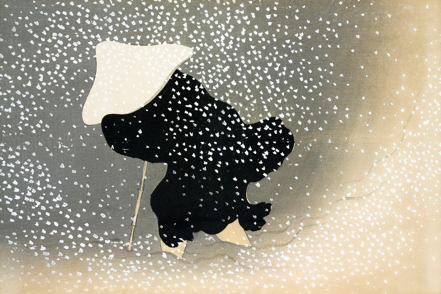 a drawing of a bear holding an umbrella in the snow