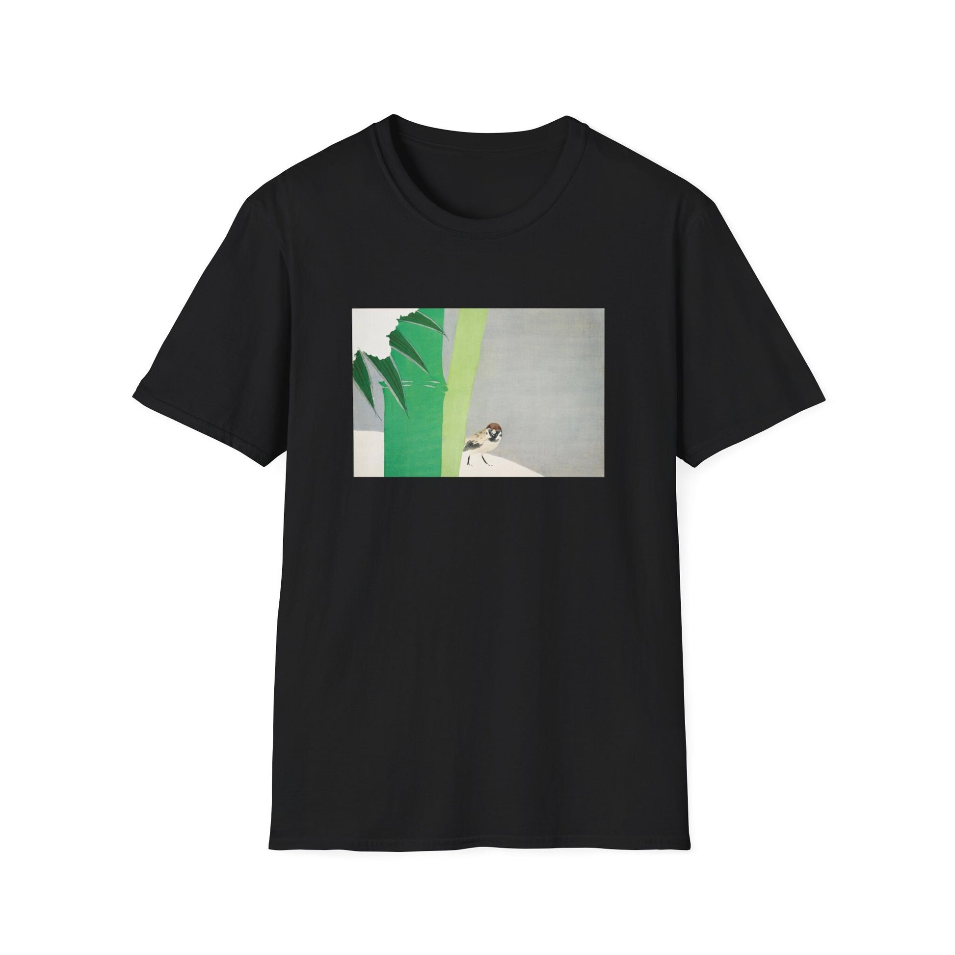 a black t - shirt with a picture of a bird on it