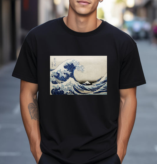 Great Wave off Kanagawa by  Hokusai view of Mount Fuji  T shirt  from famous Japanese woodblock print