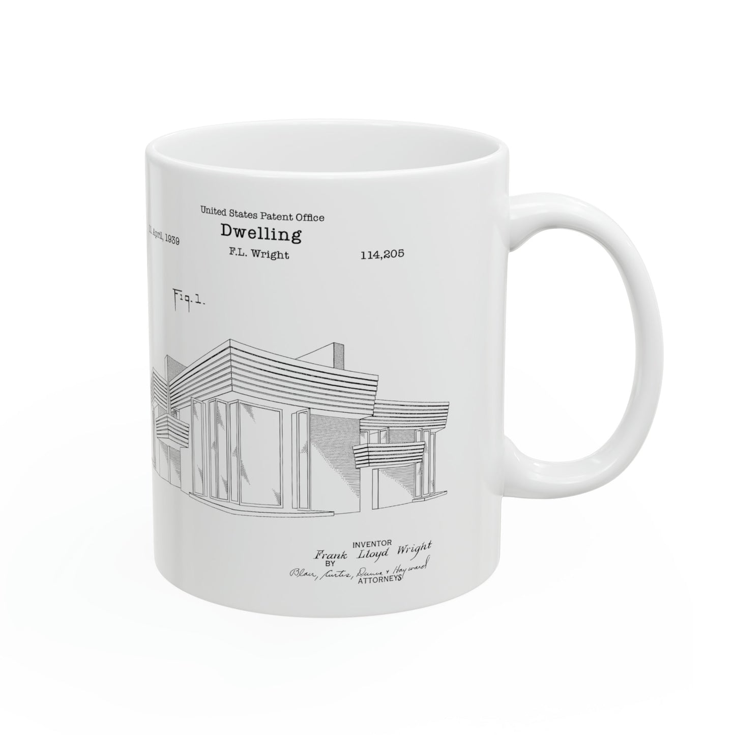 House or dwelling by architect Frank Lloyd Wright from the US Patent Office. Perfect 11oz mug gift for any architect, architecture lover