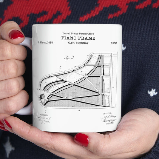 Steinway piano patent from 1885 from the US Patent Office. An 11oz mug perfect as gift for a music lover or any piano player