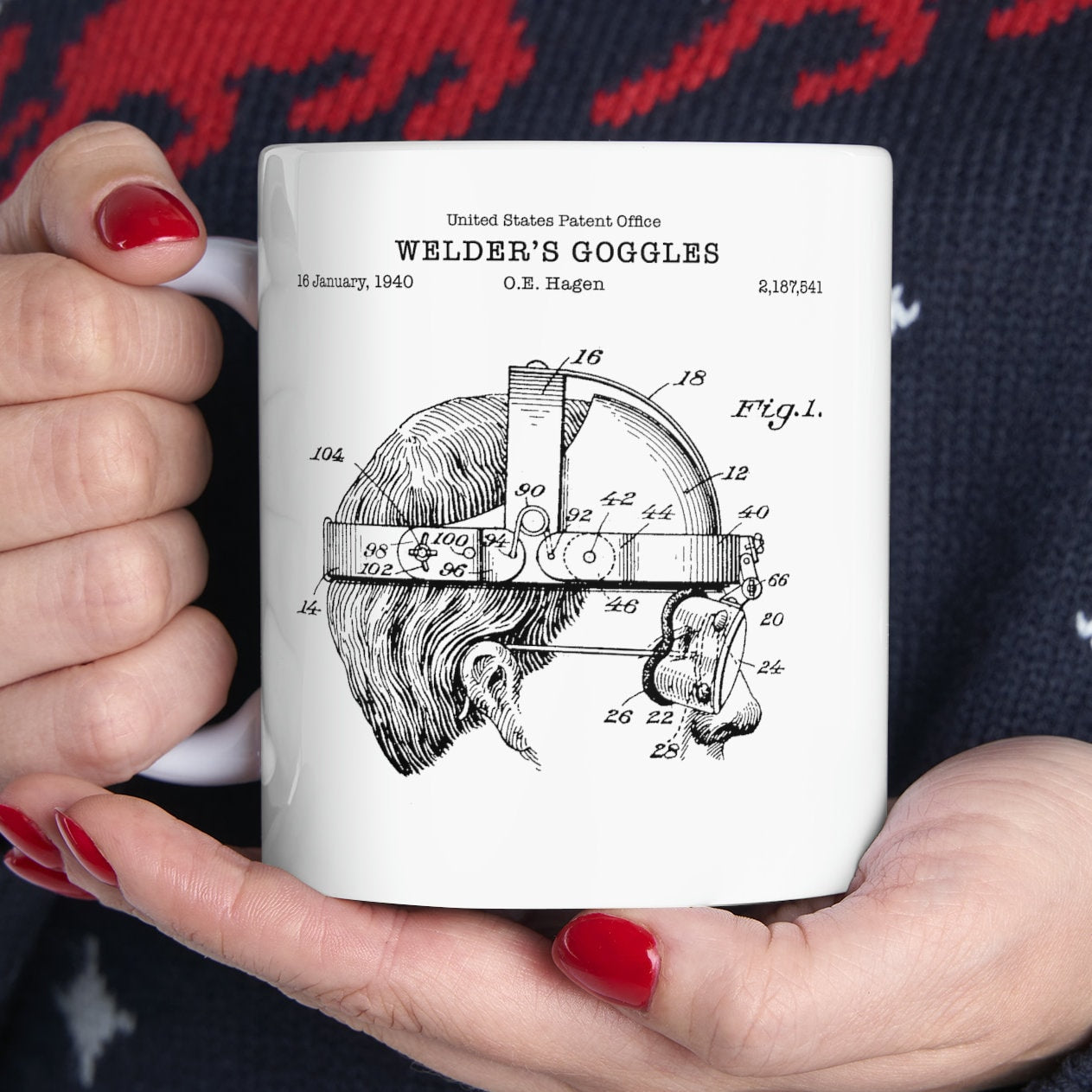 Welder's goggles steampunk patent from 1940 from the US Patent Office. An 11oz mug perfect as gift for anyone into steampunk design