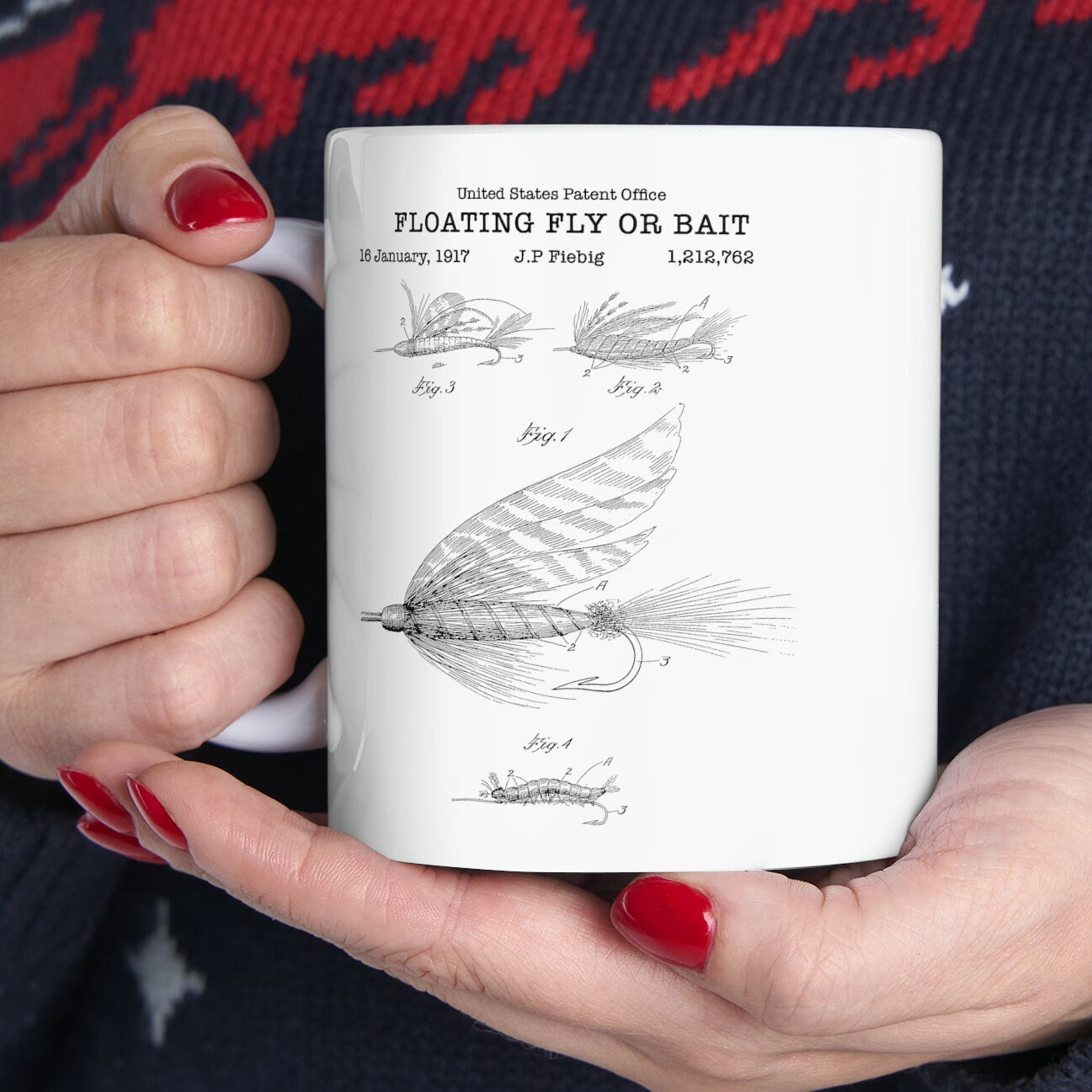 Old fly fishing fly design from 1917 from the US Patent Office. An 11oz mug perfect as gift for any fishing or angling enthusiast.