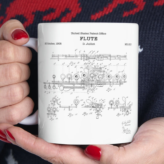 Flute patent from 1908 from the US Patent Office. An 11oz mug perfect as gift for a music lover or flute player