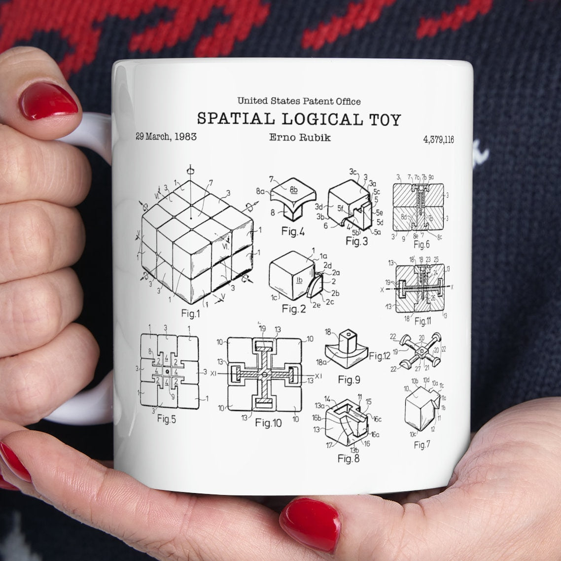 Rubik cube puzzle patent by Erno Rubik from 1983 from the US Patent Office. An 11oz mug perfect as gift for anyone who likes puzzles.