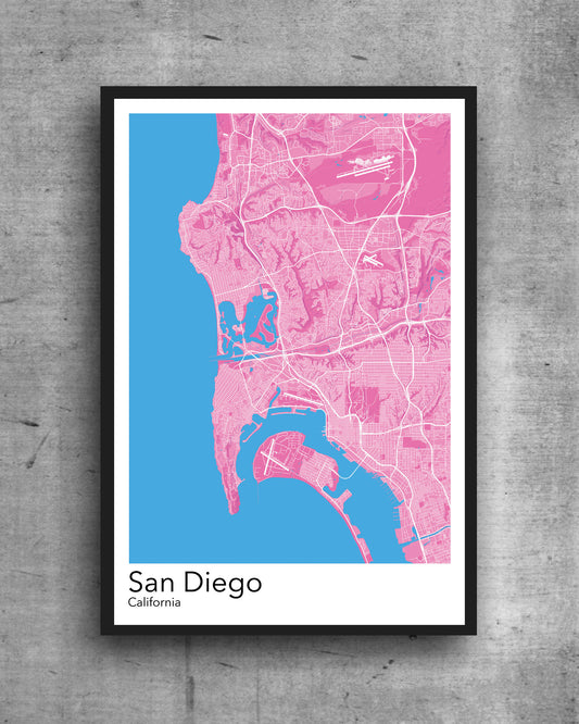 San Diego modern minimalist map print poster. Quality colourful poster of San Diego California on quality art paper