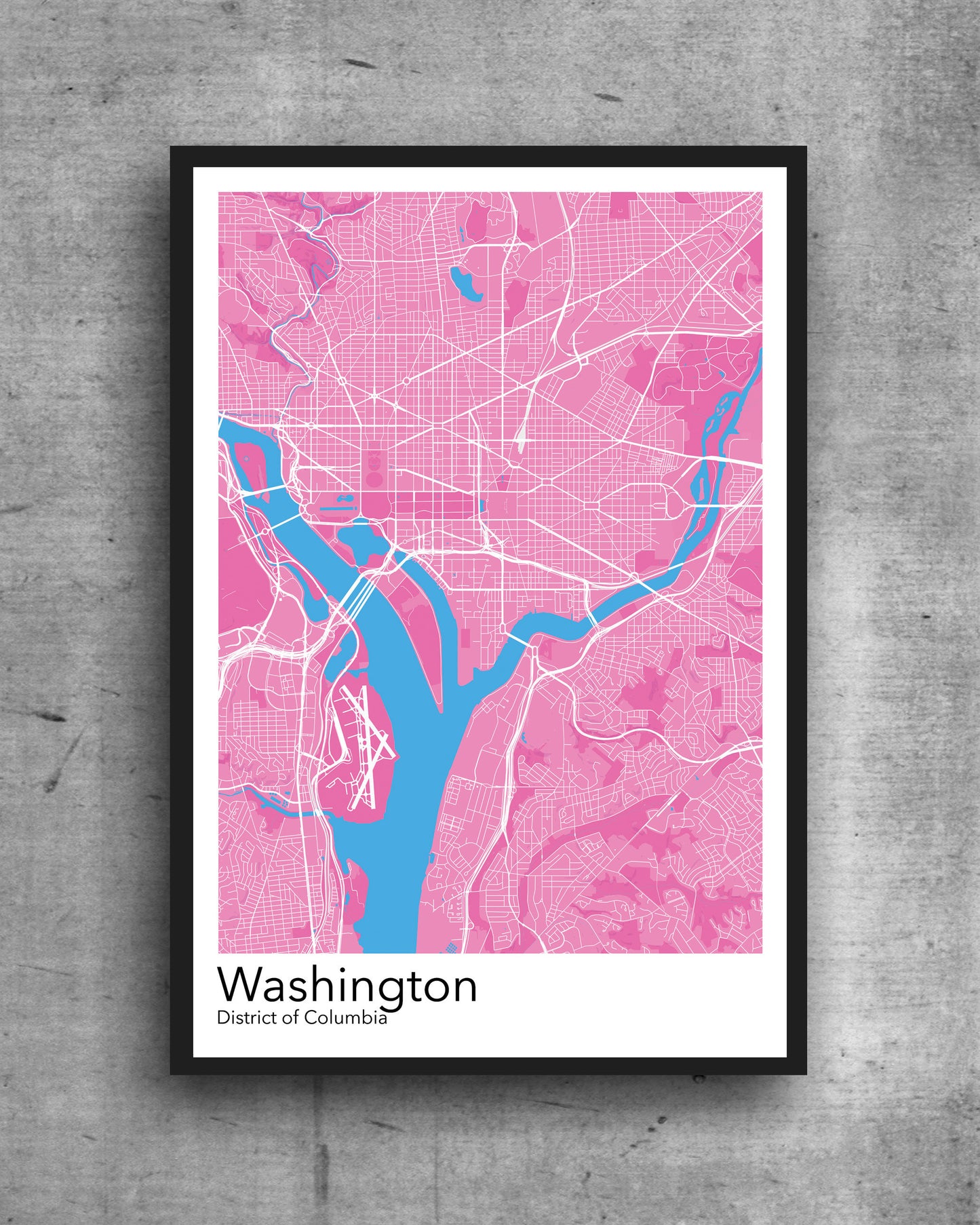 Washington DC modern minimalist map print poster. Quality colourful poster of Washington DC on quality art paper