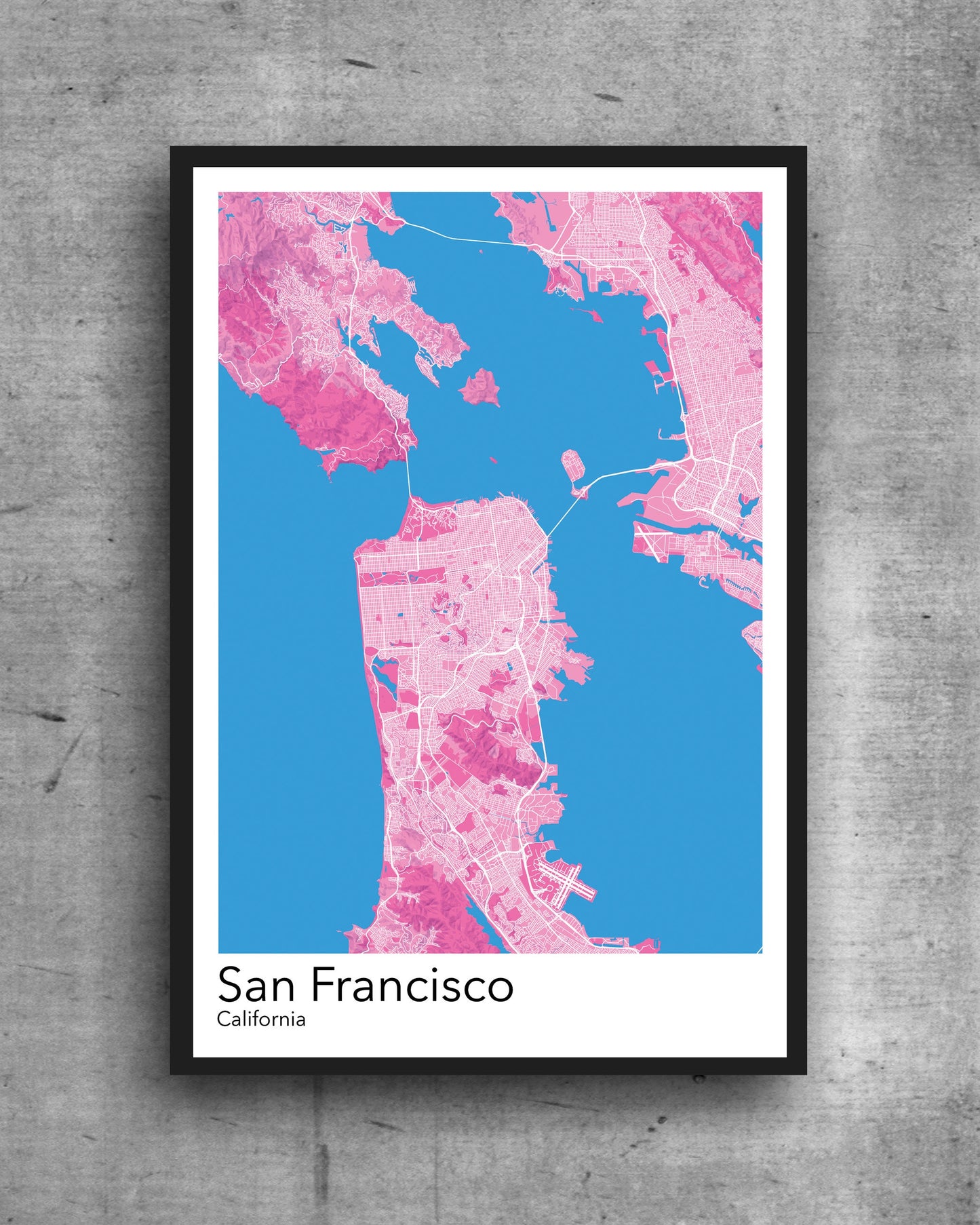 San Francisco print modern minimalist map print poster. Quality colourful poster of San Francisco California on quality art paper