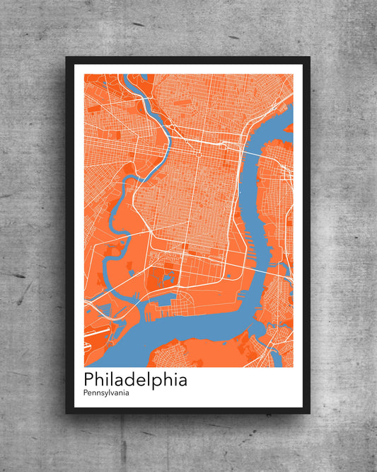 Philadelphia modern minimalist map print poster. Quality colourful poster of Philadelphia on quality art paper