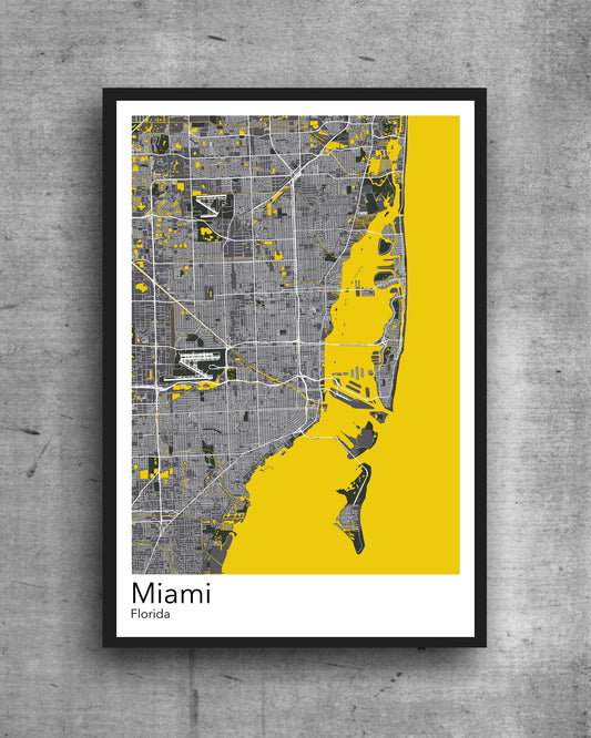 Miami modern minimalist map print poster. Quality colourful poster of Miami Florida on quality art paper