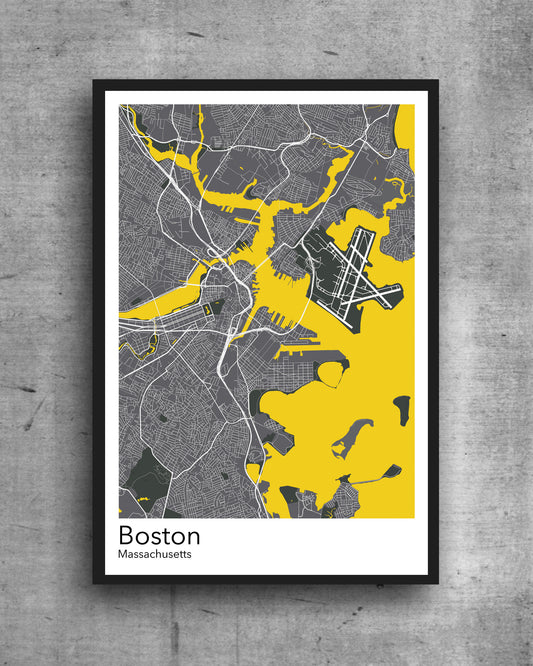 Boston modern minimalist map print poster. Quality colourful poster of Boston Massachusetts  on quality art paper