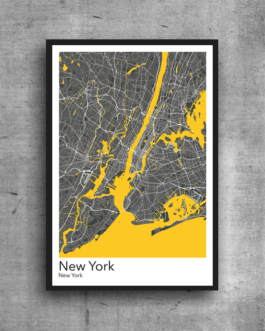 New  York City modern minimalist map print poster. Quality colourful poster of New York City Manhattan on quality art paper