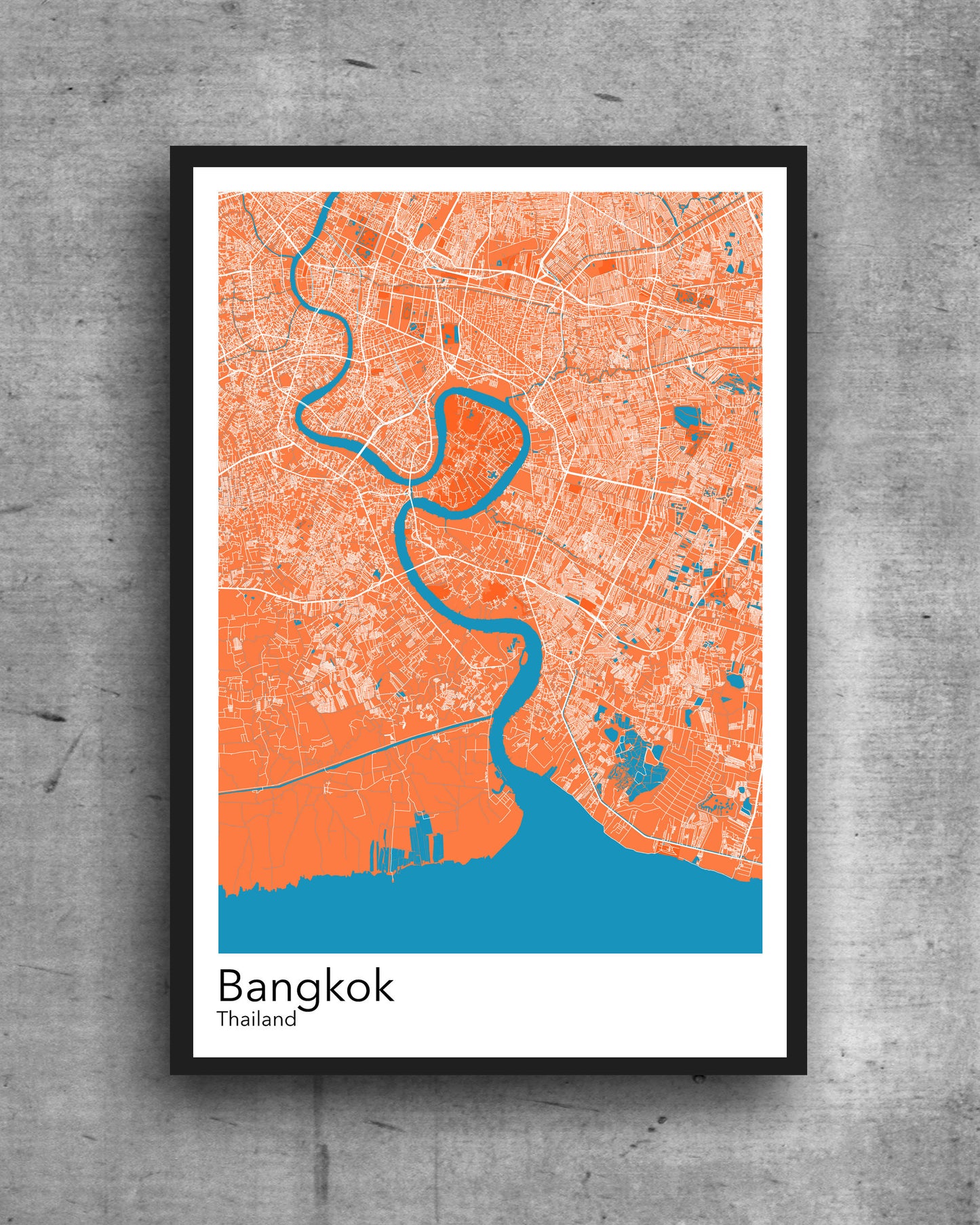 Bangkok modern minimalist map print poster. Quality colourful poster of Bangkok Thailand on quality art paper