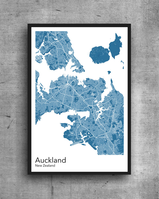 Auckland modern minimalist map print poster. Quality colourful poster of Auckland New Zealand on quality art paper