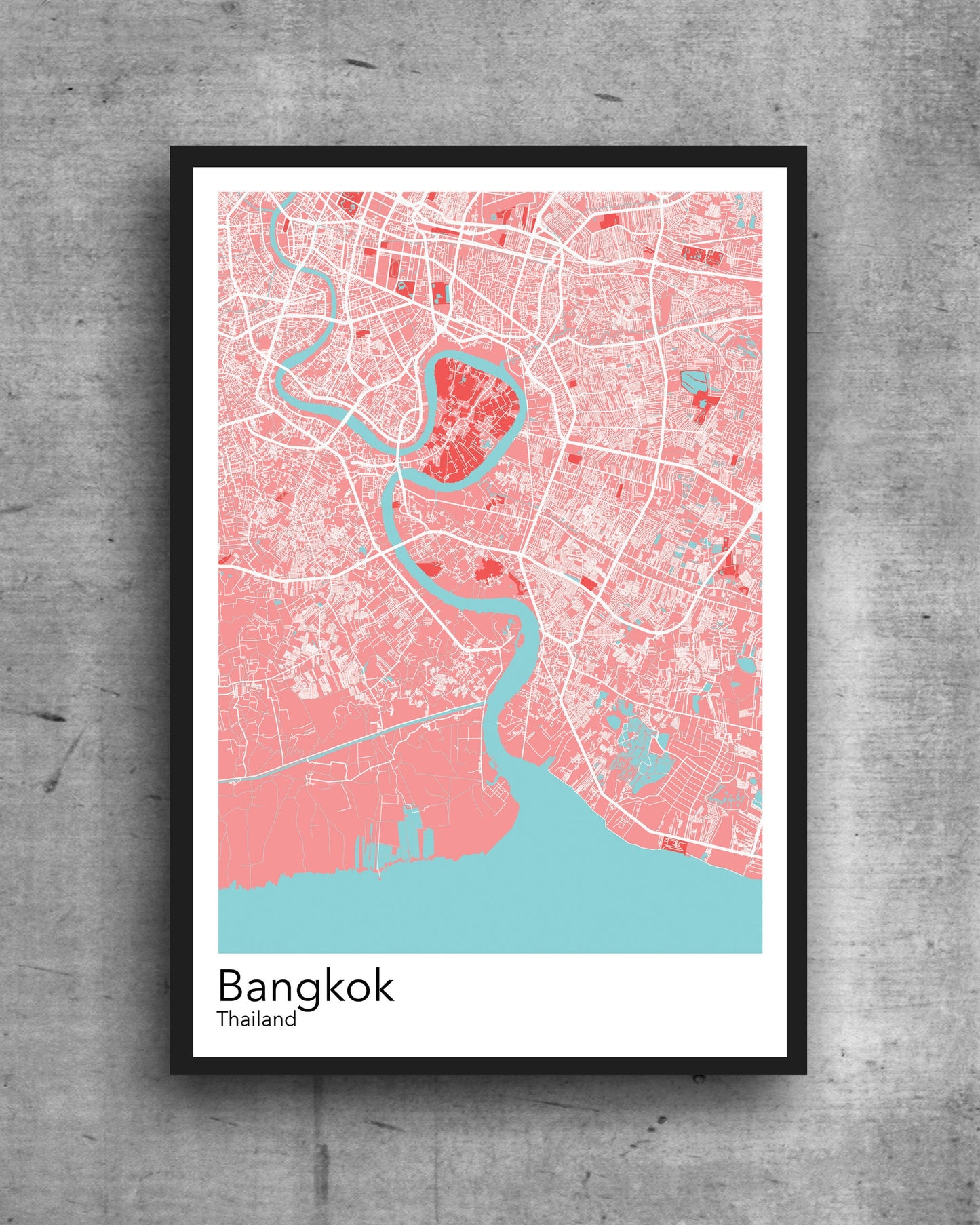 Bangkok modern minimalist map print poster. Quality colourful poster of Bangkok Thailand on quality art paper