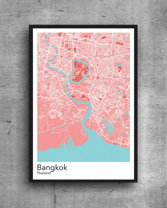 Bangkok modern minimalist map print poster. Quality colourful poster of Bangkok Thailand on quality art paper