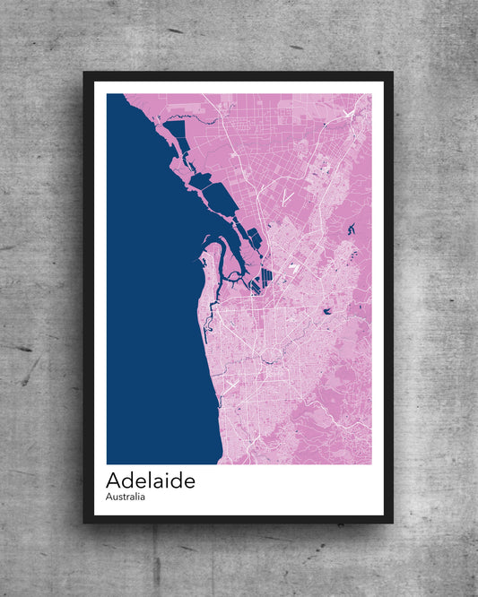 Adelaide modern minimalist map print poster. Quality colourful poster of Adelaide Australia on quality art paper