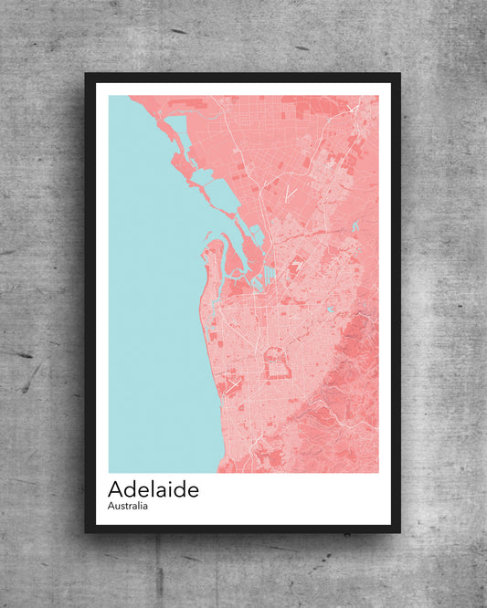 Adelaide modern minimalist map print poster. Quality colourful poster of Adelaide Australia on quality art paper