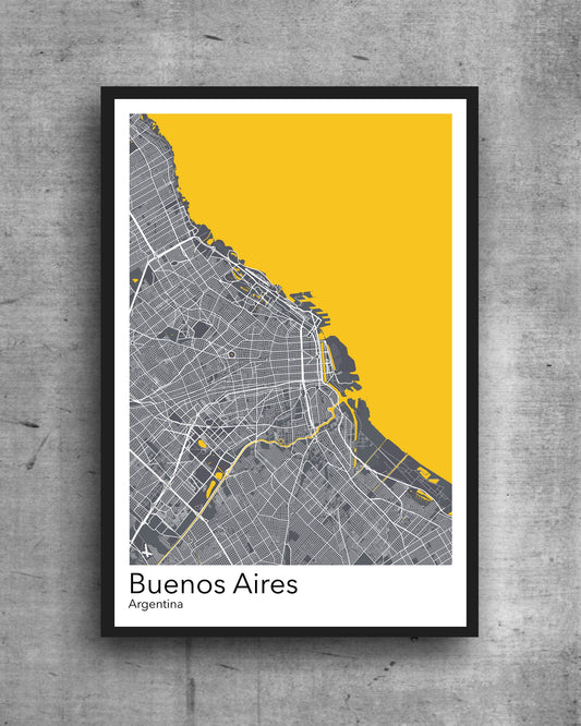 Buenos Aires modern minimalist map print poster. Quality colourful poster of Buenos Aires Argentina on quality art paper