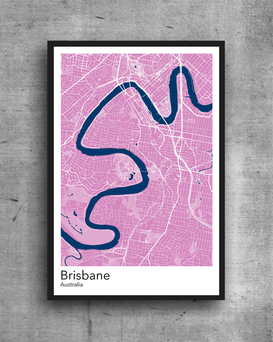 Brisbane modern minimalist map print poster. Quality colourful poster of Brisbane Australia on quality art paper