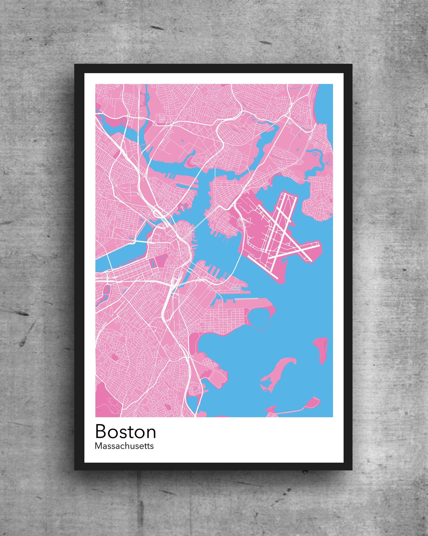 Boston modern minimalist map print poster.  Quality colourful poster of Boston Massachusetts on quality art paper