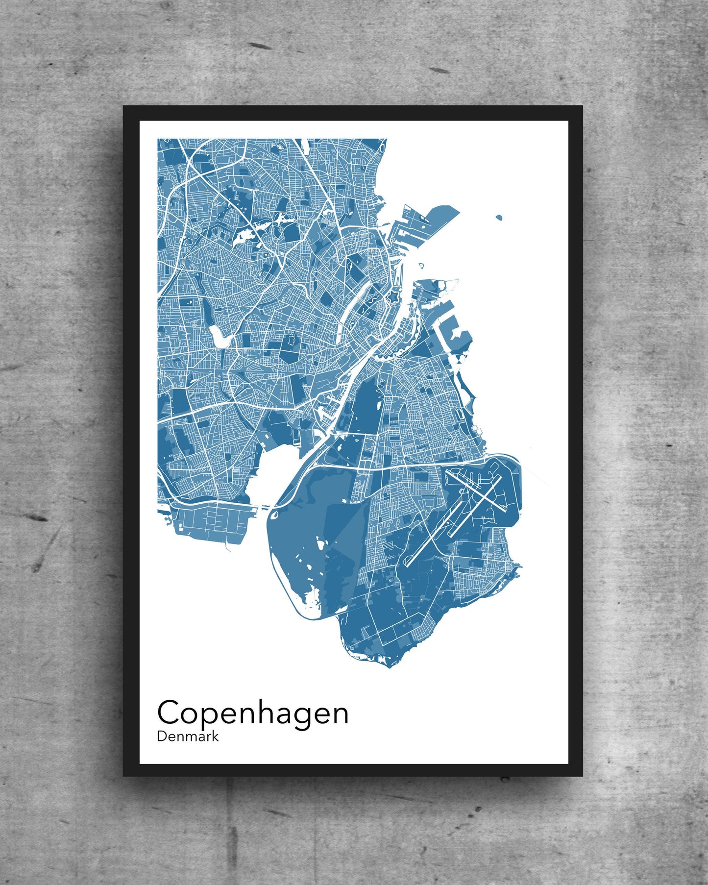 Copenhagen modern minimalist map print poster.  Quality colourful poster of Copenhagen Denmark on quality art paper