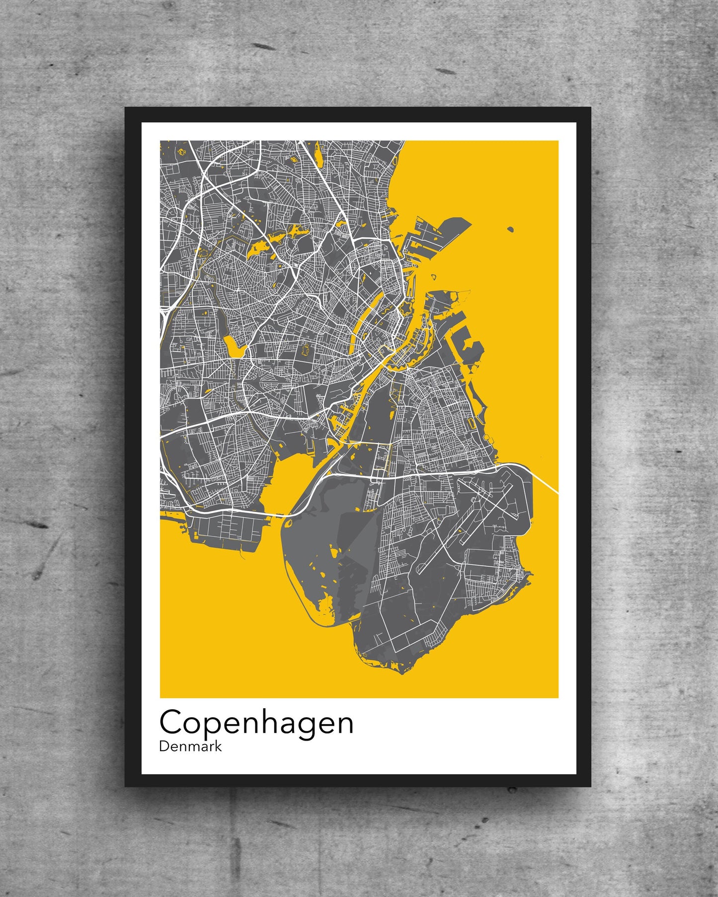 Copenhagen modern minimalist map print poster.  Quality colourful poster of Copenhagen Denmark on quality art paper