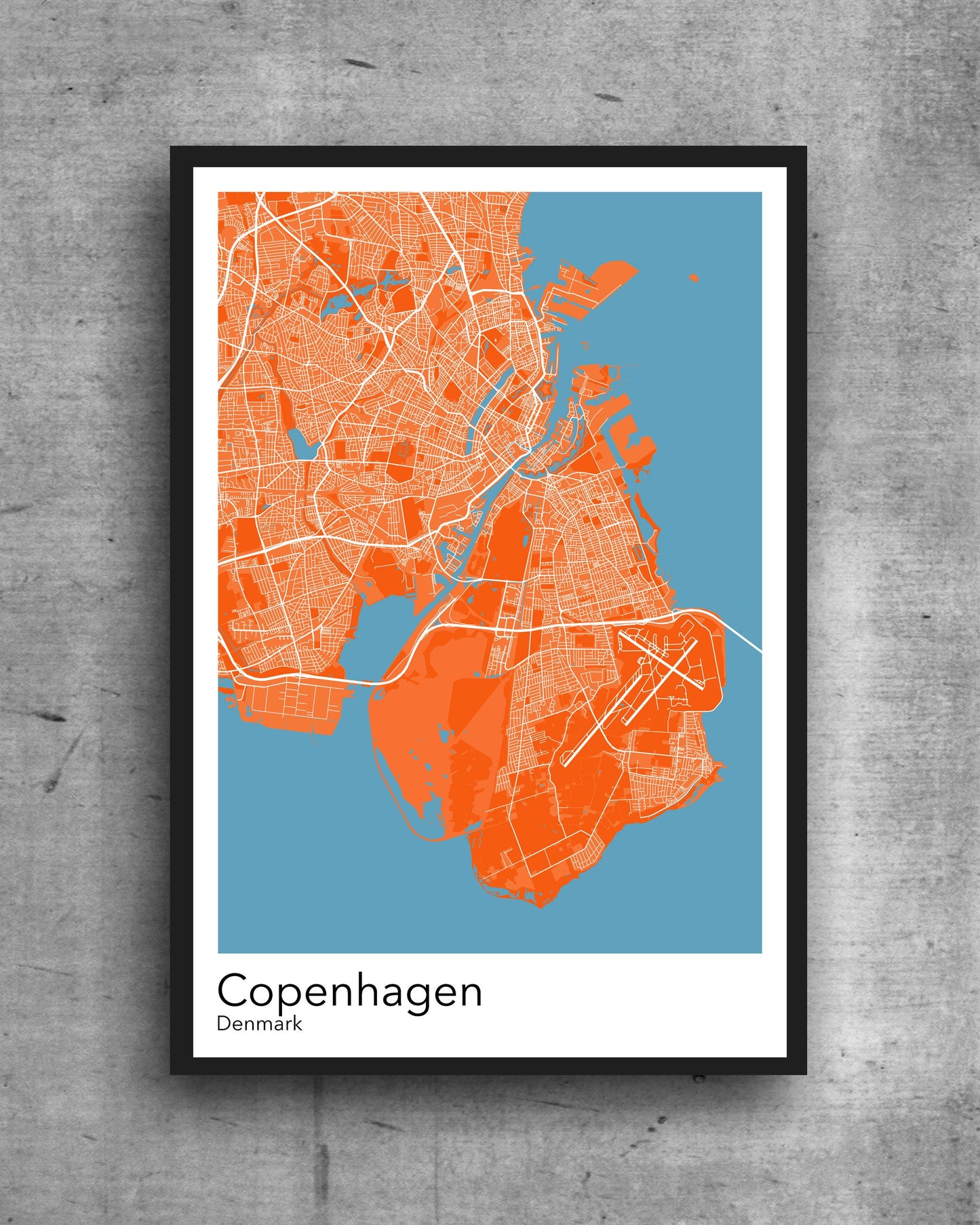 Copenhagen modern minimalist map print poster.  Quality colourful poster of Copenhagen Denmark on quality art paper