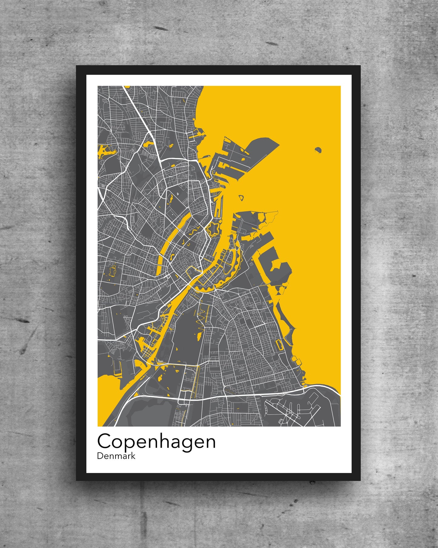 Copenhagen modern minimalist map print poster.  Quality colourful poster of Copenhagen Denmark on quality art paper