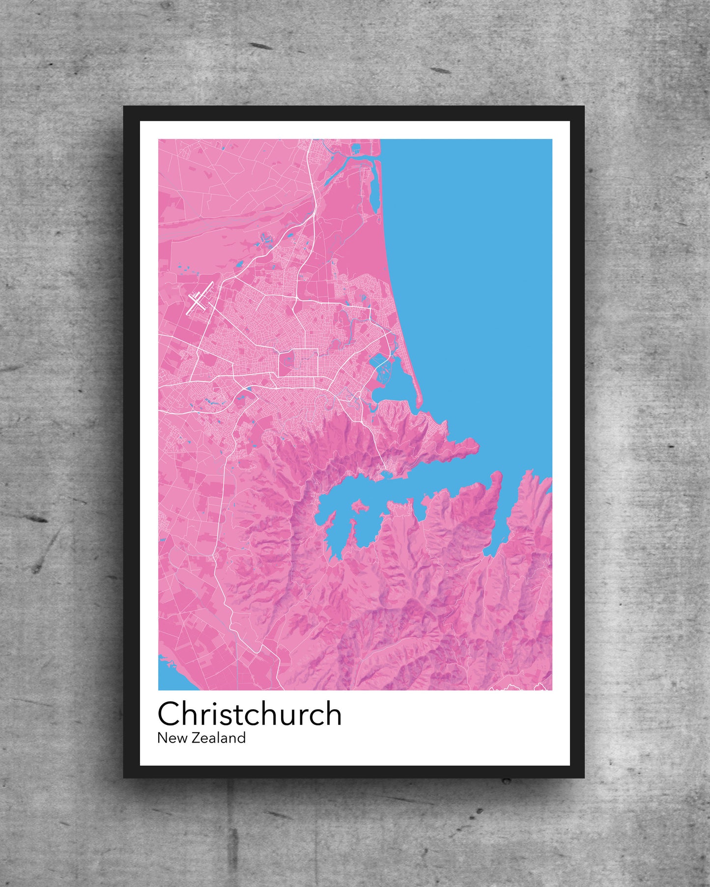 Christchurch modern minimalist map print poster. Quality colourful poster of Christchurch New Zealand on quality art paper