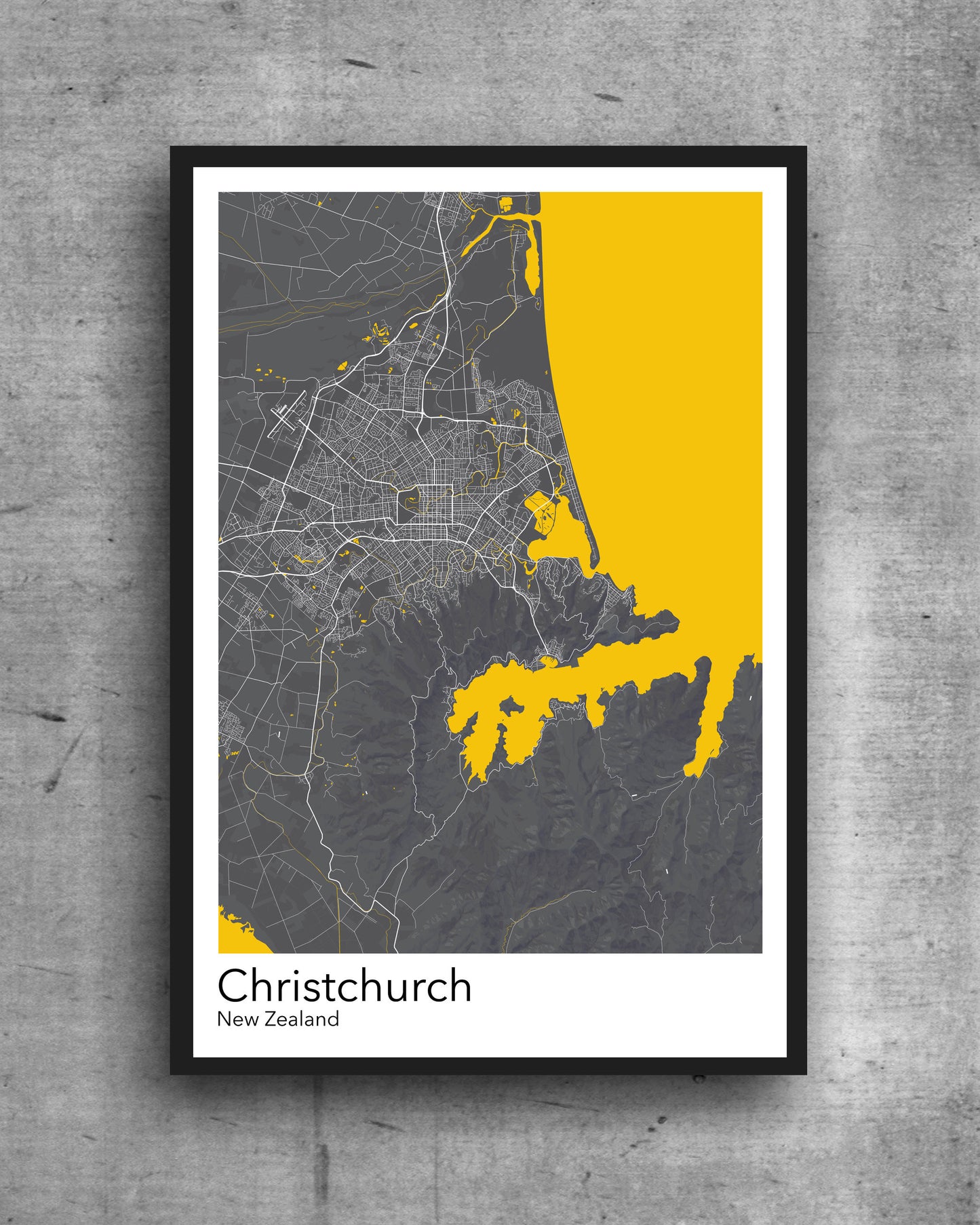 Christchurch modern minimalist map print poster. Quality colourful poster of Christchurch New Zealand on quality art paper