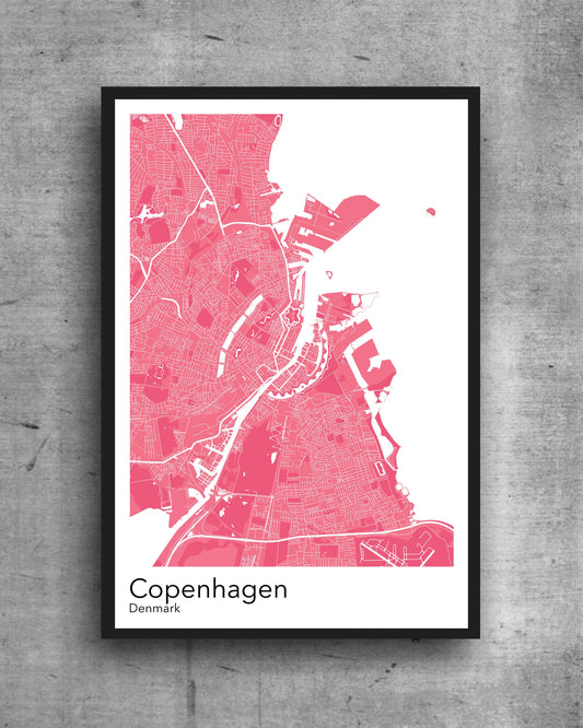 Copenhagen modern minimalist map print poster.  Quality colourful poster of Copenhagen Denmark on quality art paper