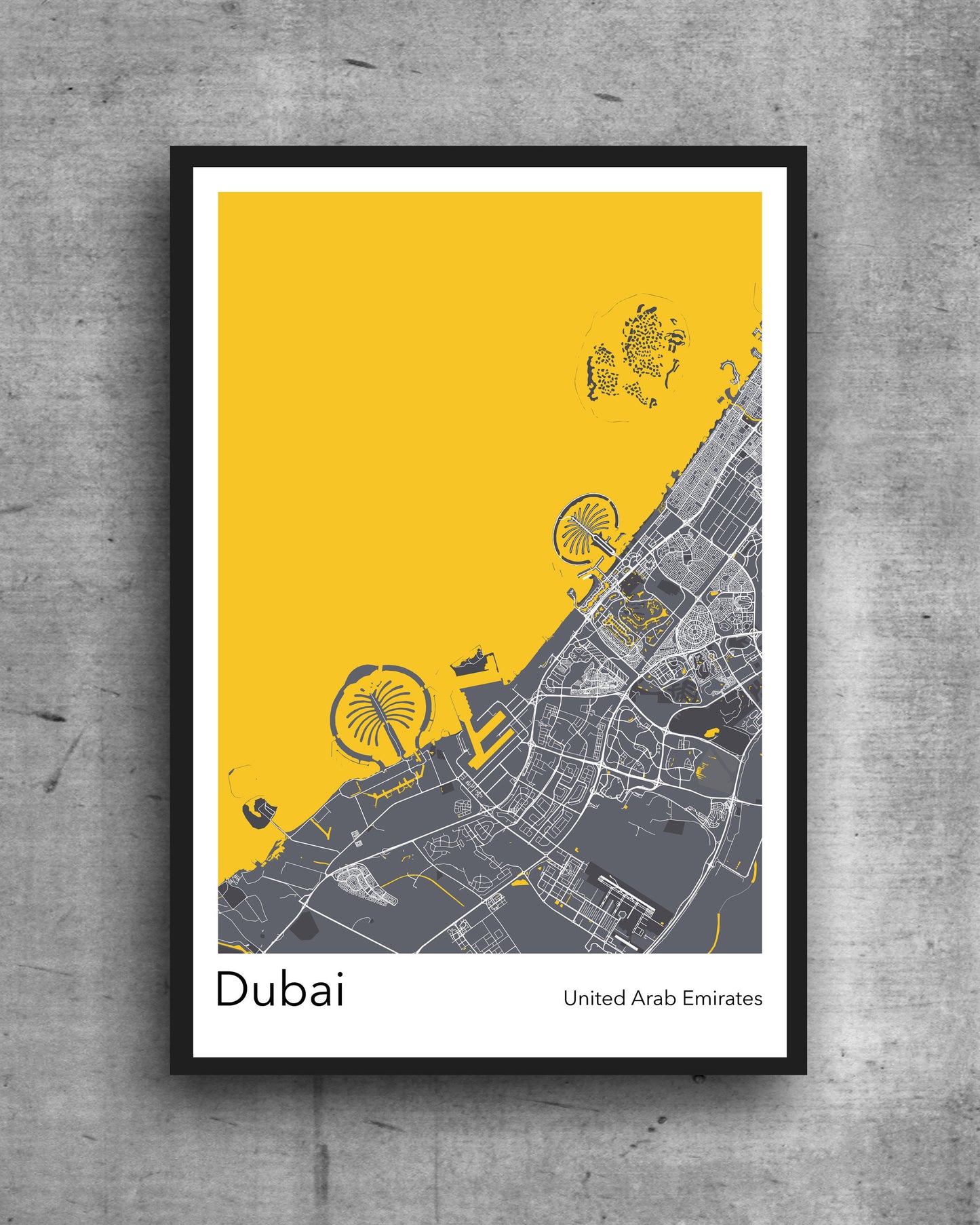 Dubai modern minimalist map print poster. A colourful poster of Dubai United Arab Emirates on quality art paper