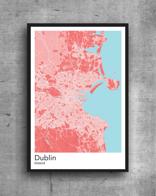 Dublin modern minimalist map print poster.  Quality colourful poster of Dublin Ireland  on quality art paper