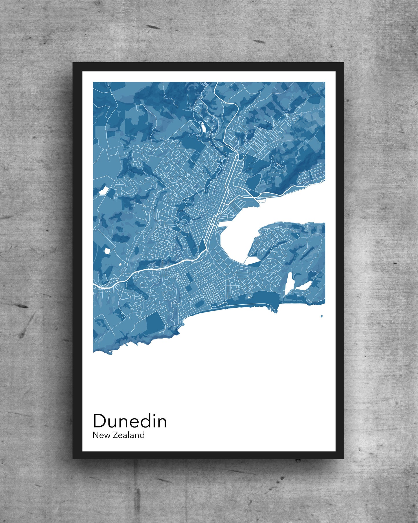 Dunedin modern minimalist map print poster. Quality colourful poster of Dunedin New Zealand on quality art paper