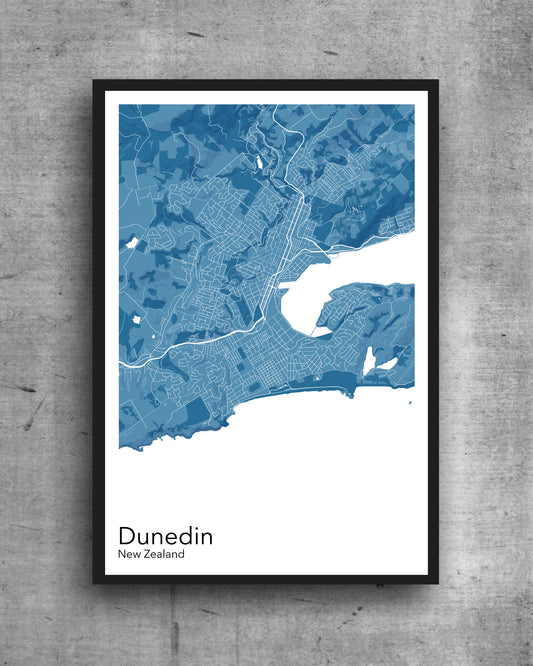 Dunedin modern minimalist map print poster. Quality colourful poster of Dunedin New Zealand on quality art paper