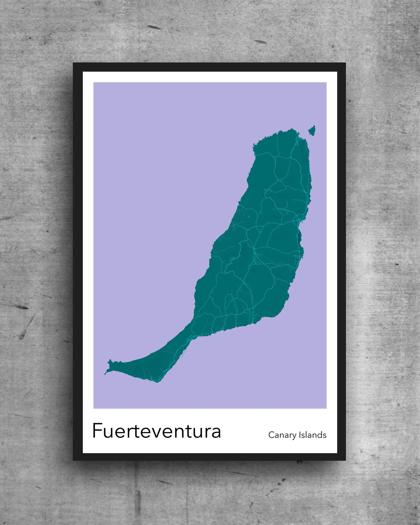 Fuerteventura green purple new print A modern minimalist map print of  Quality colourful poster of on quality art paper