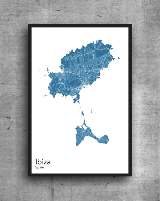 Ibiza modern minimalist map print of  Quality colourful poster of Ibiza Island in Spain on quality art paper