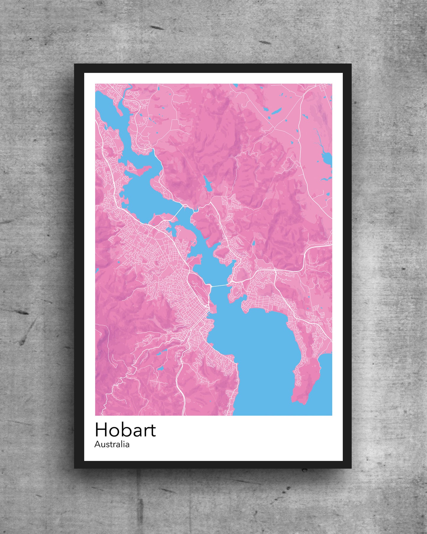 Hobart modern minimalist map print poster. Quality colourful poster of Hobart Australia on quality art paper