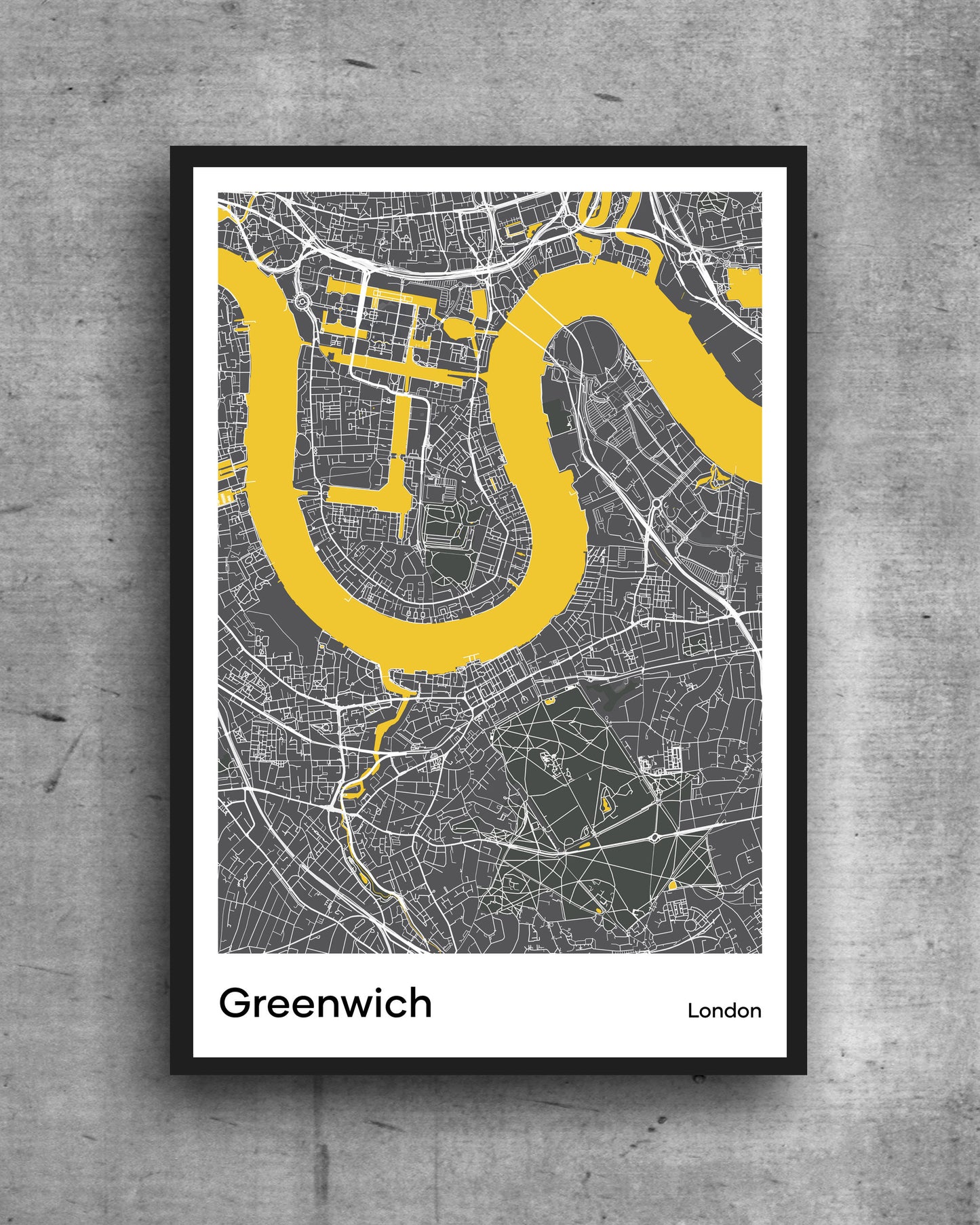 Greenwich modern minimalist map print poster. Quality colourful poster of Greenwich London quality art paper